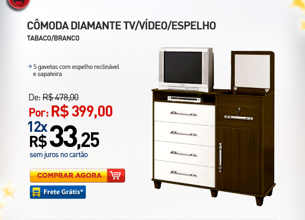 CMODA DIAMANTE TV/VDEO/ESPELHO COR TABACO/BRANCO