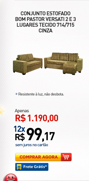 CONJUNTO ESTOFADO BOM PASTOR VERSATI 2 E 3 LUGARES TECIDO 714/715 CINZA 