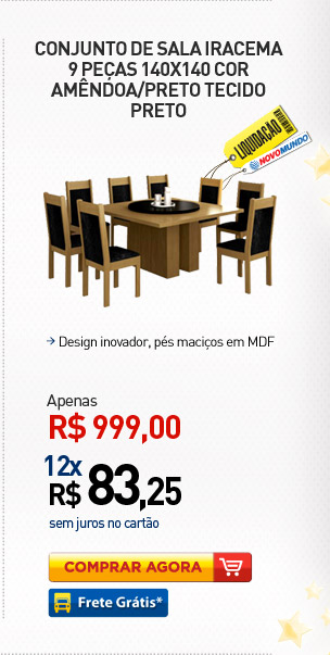 CONJUNTO DE SALA IRACEMA 9 PEÇAS 140X140 COR AMNDOA/PRETO TECIDO PRETO
