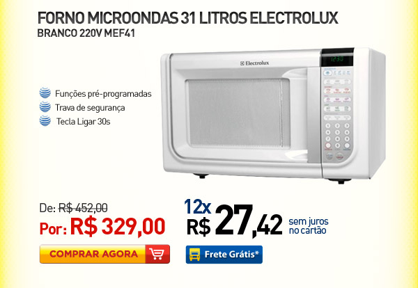FORNO MICROONDAS 31LITROS ELECTROLUX MEF41 BRANCO 220V