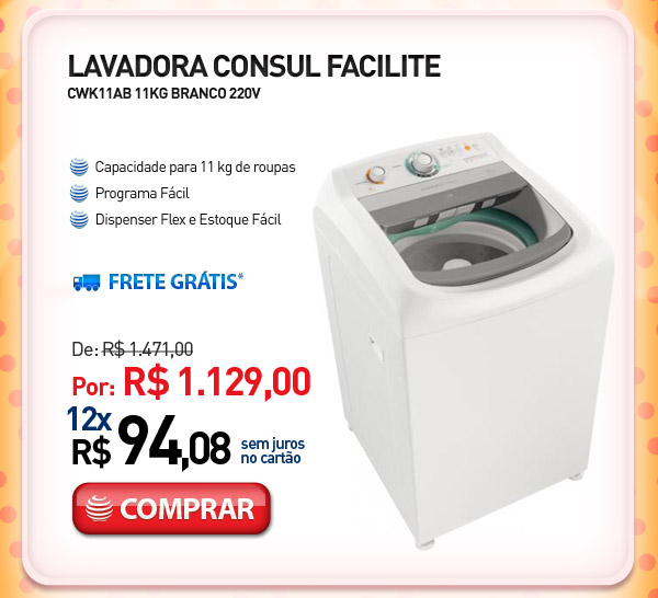 LAVADORA CONSUL FACILITE CWK11AB 11KG BRANCO 220V