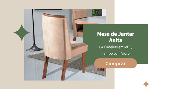 "Mesa de Jantar Anita com 4 Cadeiras em MDF Tampo com Vidro Bom Pastor
"